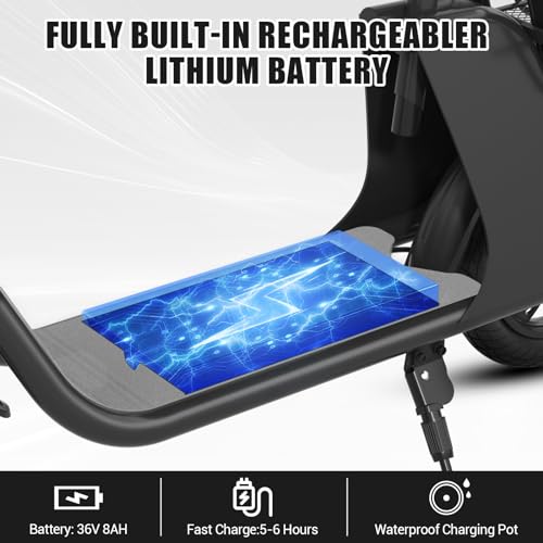 Electric Scooter for Adults with Seat, 450W Motor, 36V 8Ah, 18.5MPH Speed, 25 Miles Range, Basket for Men Women