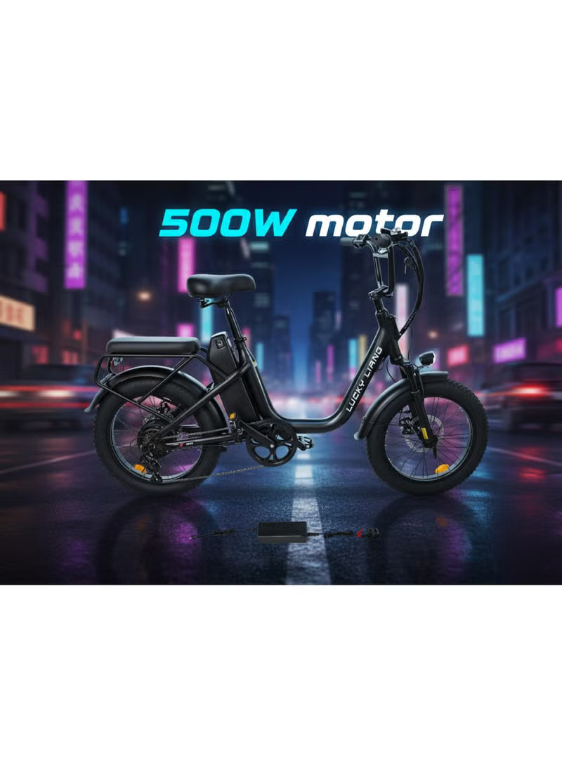 Lucky Liang U03 Electric Bike 500W Motor (750W Max), 48V 13Ah Battery, 45Km/h Speed, 45Km Range, 20”3.0 Tires, Disc Brakes, Carbon Steel Frame – Powerful Long Range E-Bike for Adults