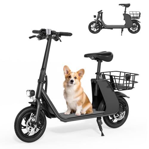 Electric Scooter for Adults with Seat, 450W Motor, 36V 8Ah, 18.5MPH Speed, 25 Miles Range, Basket for Men Women