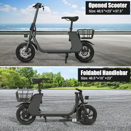 Electric Scooter for Adults with Seat, 450W Motor, 36V 8Ah, 18.5MPH Speed, 25 Miles Range, Basket for Men Women