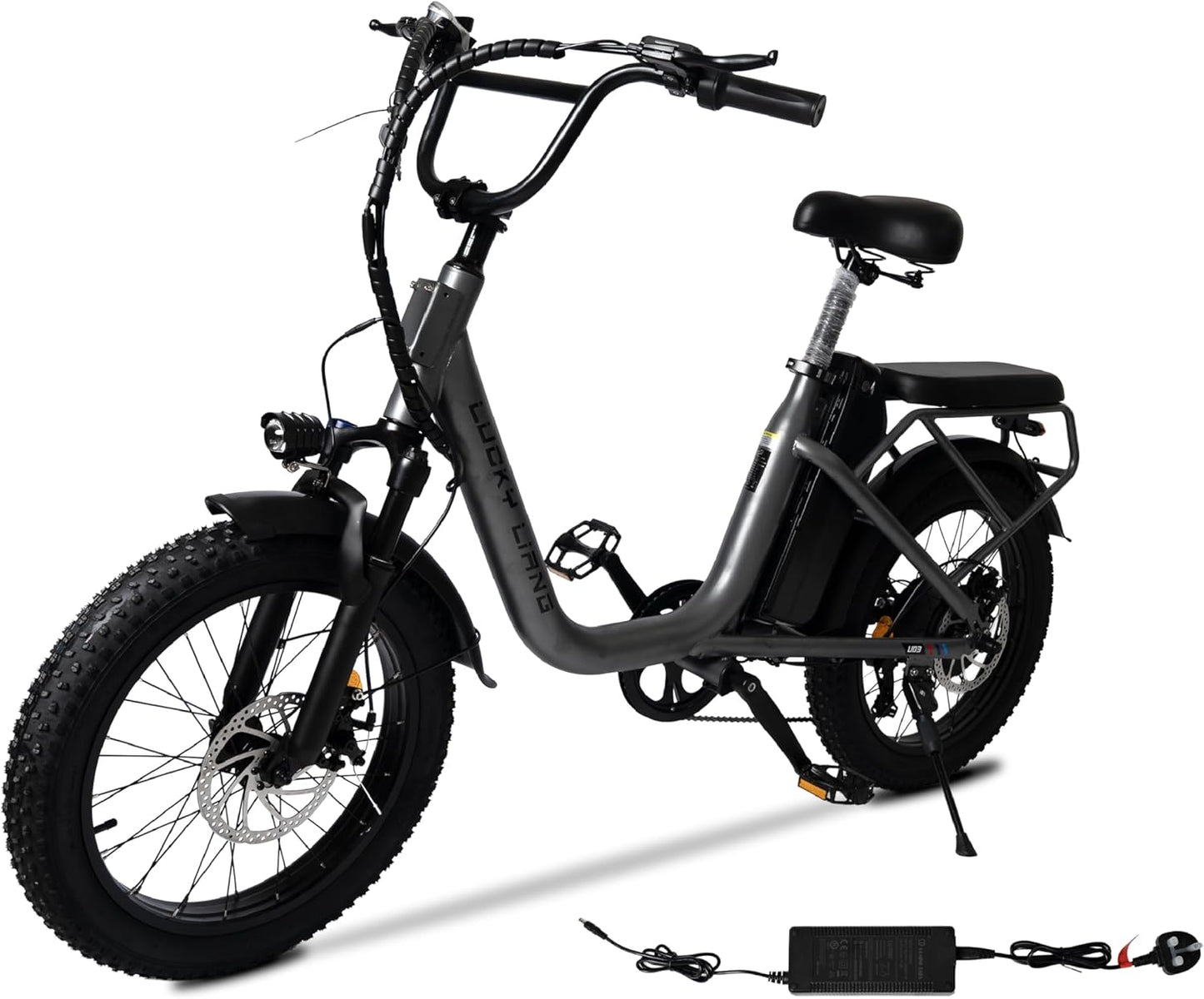 Lucky Liang U03 Electric Bike 500W Motor (750W Max), 48V 13Ah Battery, 45Km/h Speed, 45Km Range, 20”3.0 Tires, Disc Brakes, Carbon Steel Frame – Powerful Long Range E-Bike for Adults
