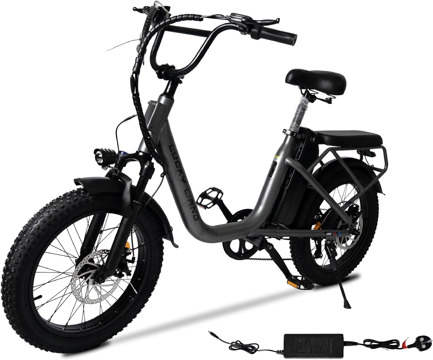 Lucky Liang U03 Electric Bike 500W Motor (750W Max), 48V 13Ah Battery, 45Km/h Speed, 45Km Range, 20”3.0 Tires, Disc Brakes, Carbon Steel Frame – Powerful Long Range E-Bike for Adults