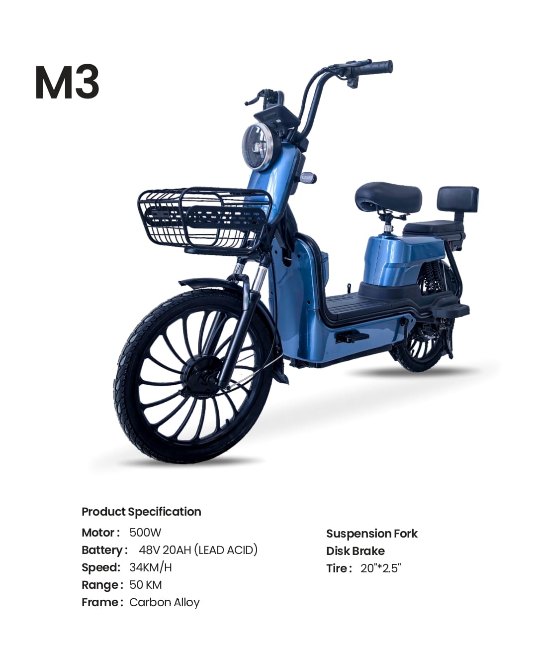 M3 Scooter with fat tire 20 inch 48v 500w e-bike