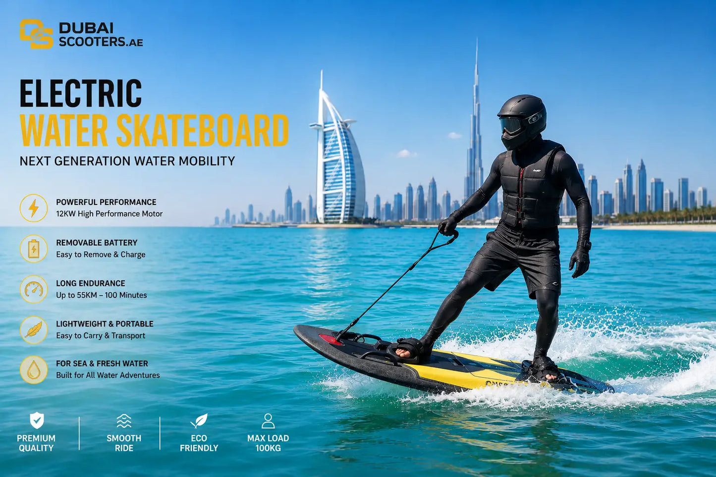 Electric Water Skateboard 12KW 48V Removable Battery