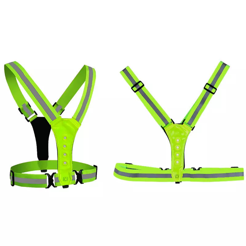Green Reflective Illuminated Light Up Safety Vest Dusk Walking Running LED Bulbs
