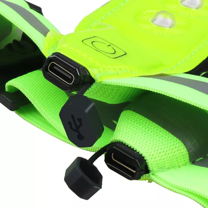 Green Reflective Illuminated Light Up Safety Vest Dusk Walking Running LED Bulbs