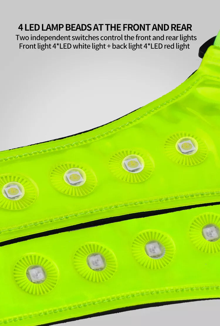 Green Reflective Illuminated Light Up Safety Vest Dusk Walking Running LED Bulbs