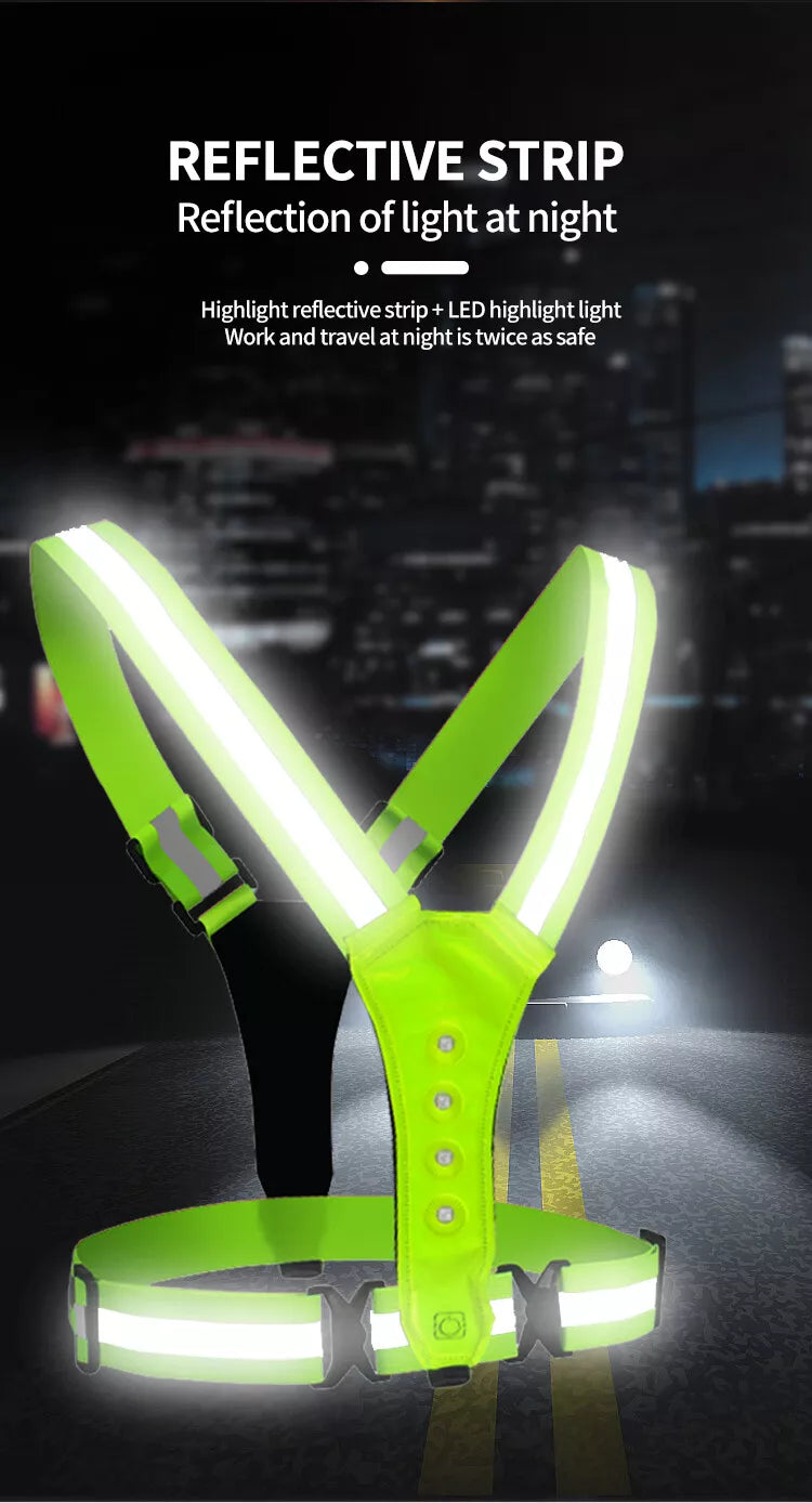 Green Reflective Illuminated Light Up Safety Vest Dusk Walking Running LED Bulbs